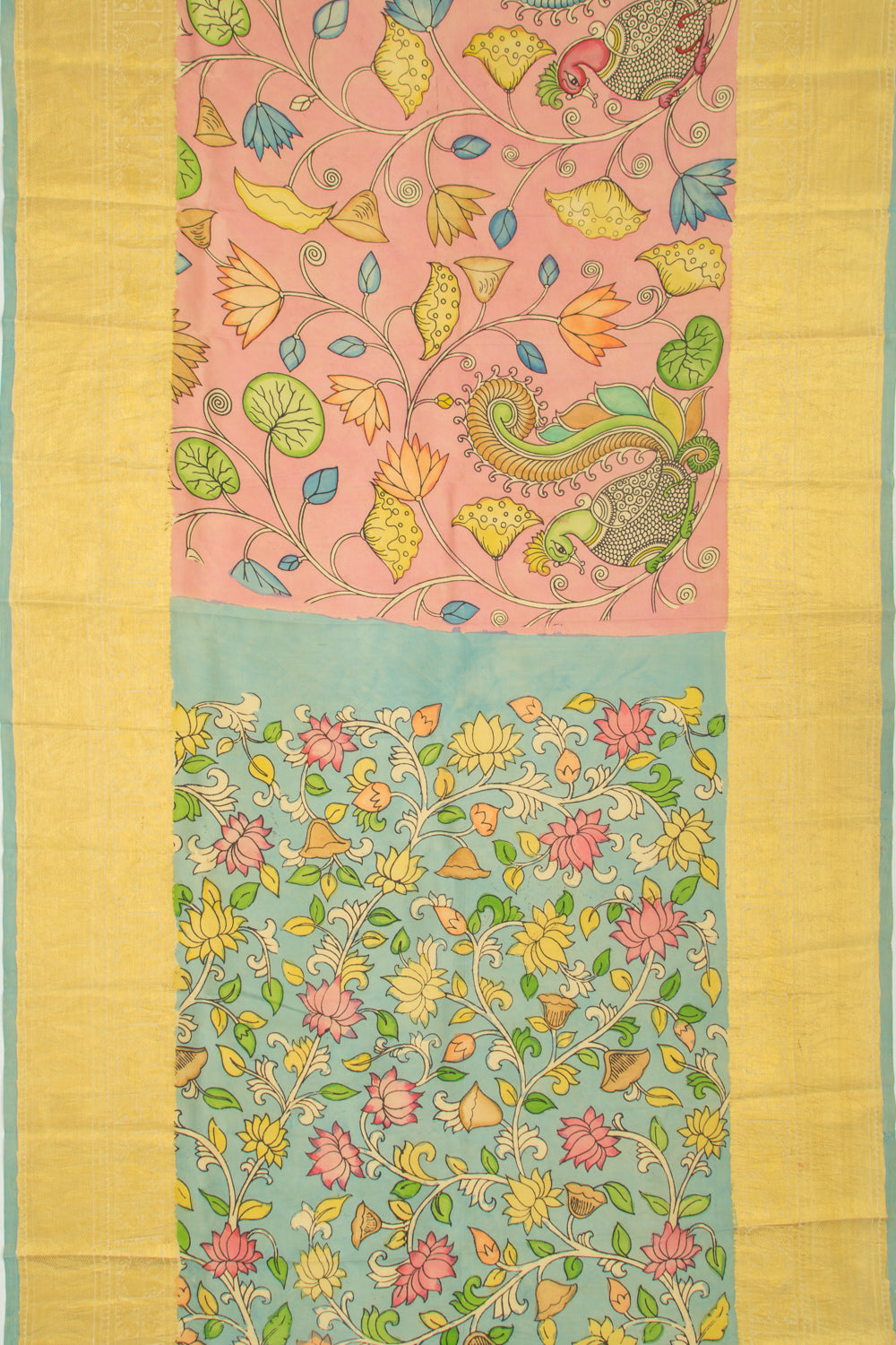 Kanchipuram Silk Kalamkari Baby Pink Saree