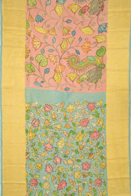 Kanchipuram Silk Kalamkari Baby Pink Saree
