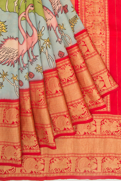 Kanchipuram Silk Kalamkari Green Saree
