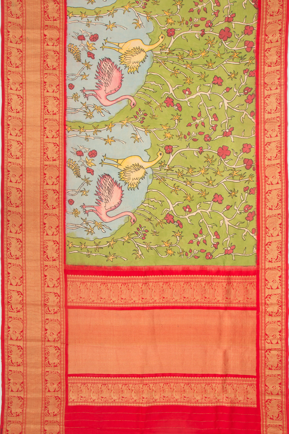 Kanchipuram Silk Kalamkari Green Saree