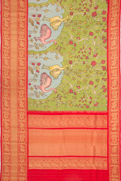 Kanchipuram Silk Kalamkari Green Saree