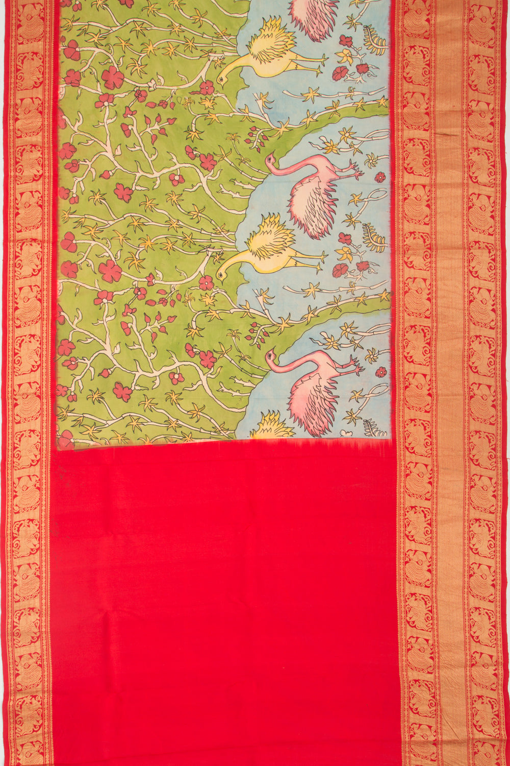 Kanchipuram Silk Kalamkari Green Saree