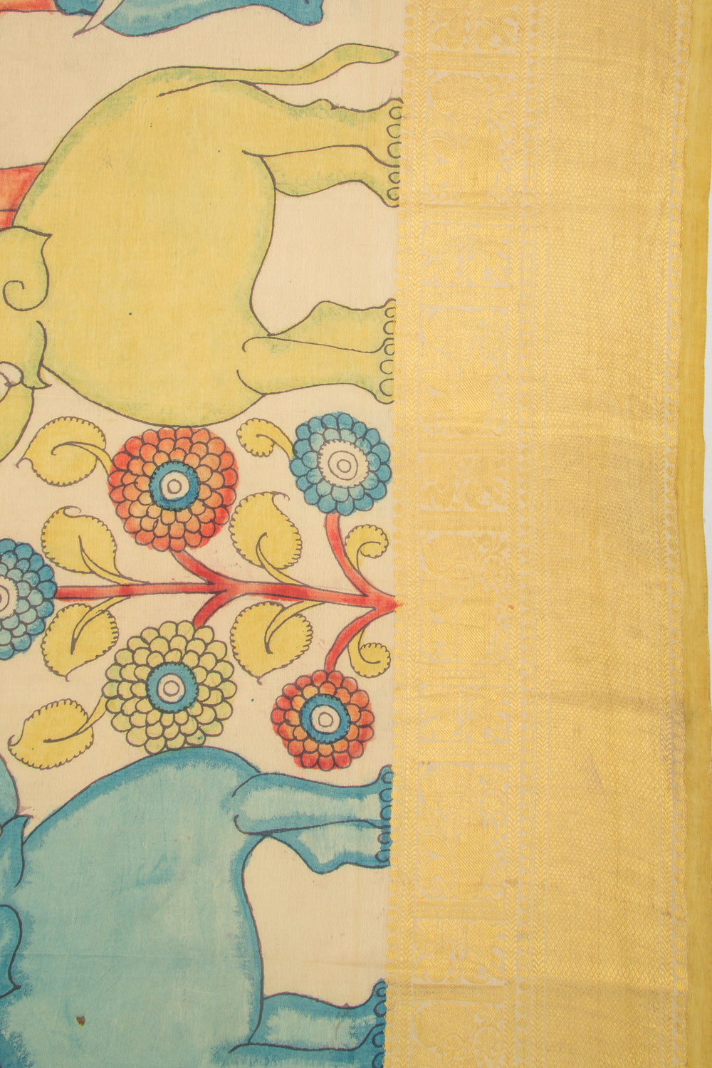 Kanchipuram Silk Kalamkari Cream Saree