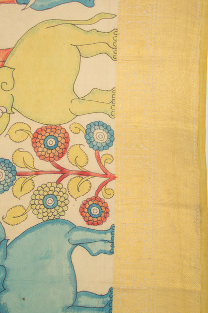 Kanchipuram Silk Kalamkari Cream Saree