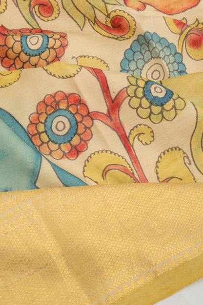 Kanchipuram Silk Kalamkari Cream Saree