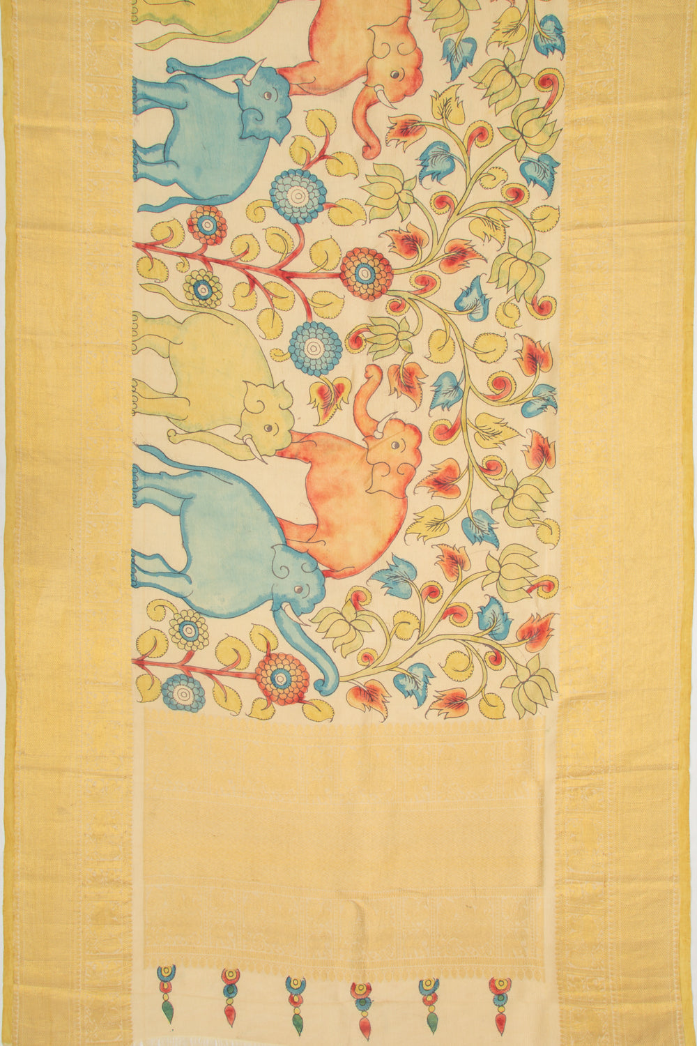 Kanchipuram Silk Kalamkari Cream Saree