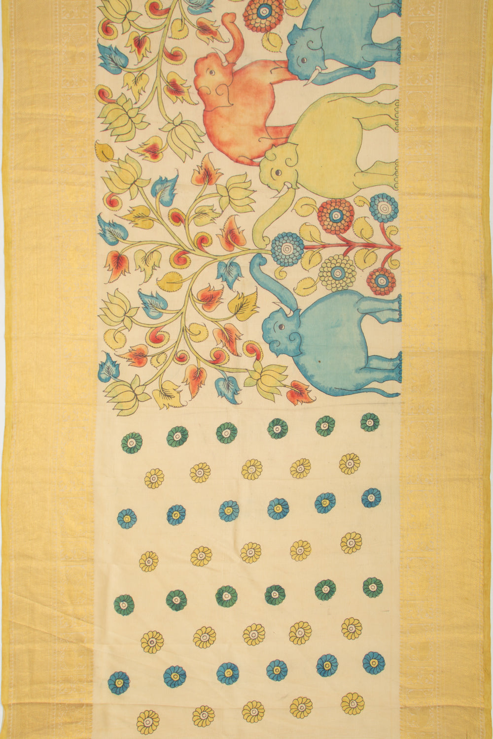 Kanchipuram Silk Kalamkari Cream Saree