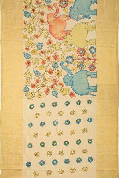 Kanchipuram Silk Kalamkari Cream Saree