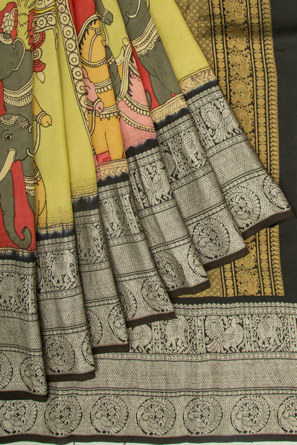 Kanchipuram Silk Kalamkari Multicolour Saree