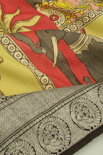 Kanchipuram Silk Kalamkari Multicolour Saree