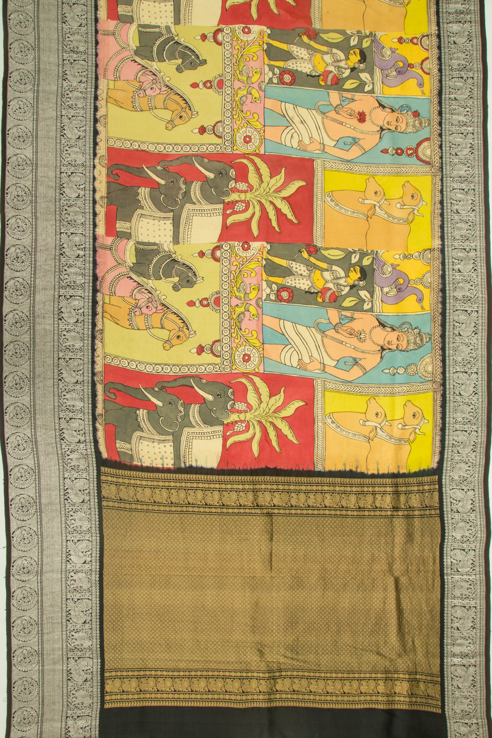 Kanchipuram Silk Kalamkari Multicolour Saree
