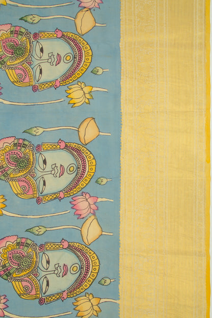 Kanchipuram Silk Kalamkari Sky Blue Saree