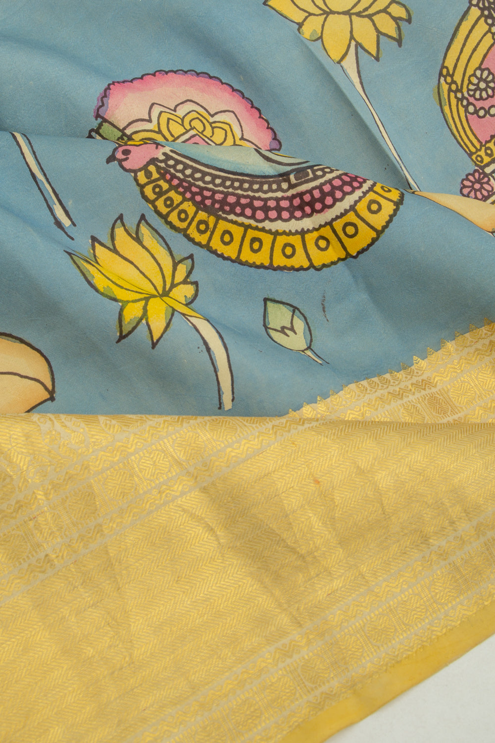 Kanchipuram Silk Kalamkari Sky Blue Saree