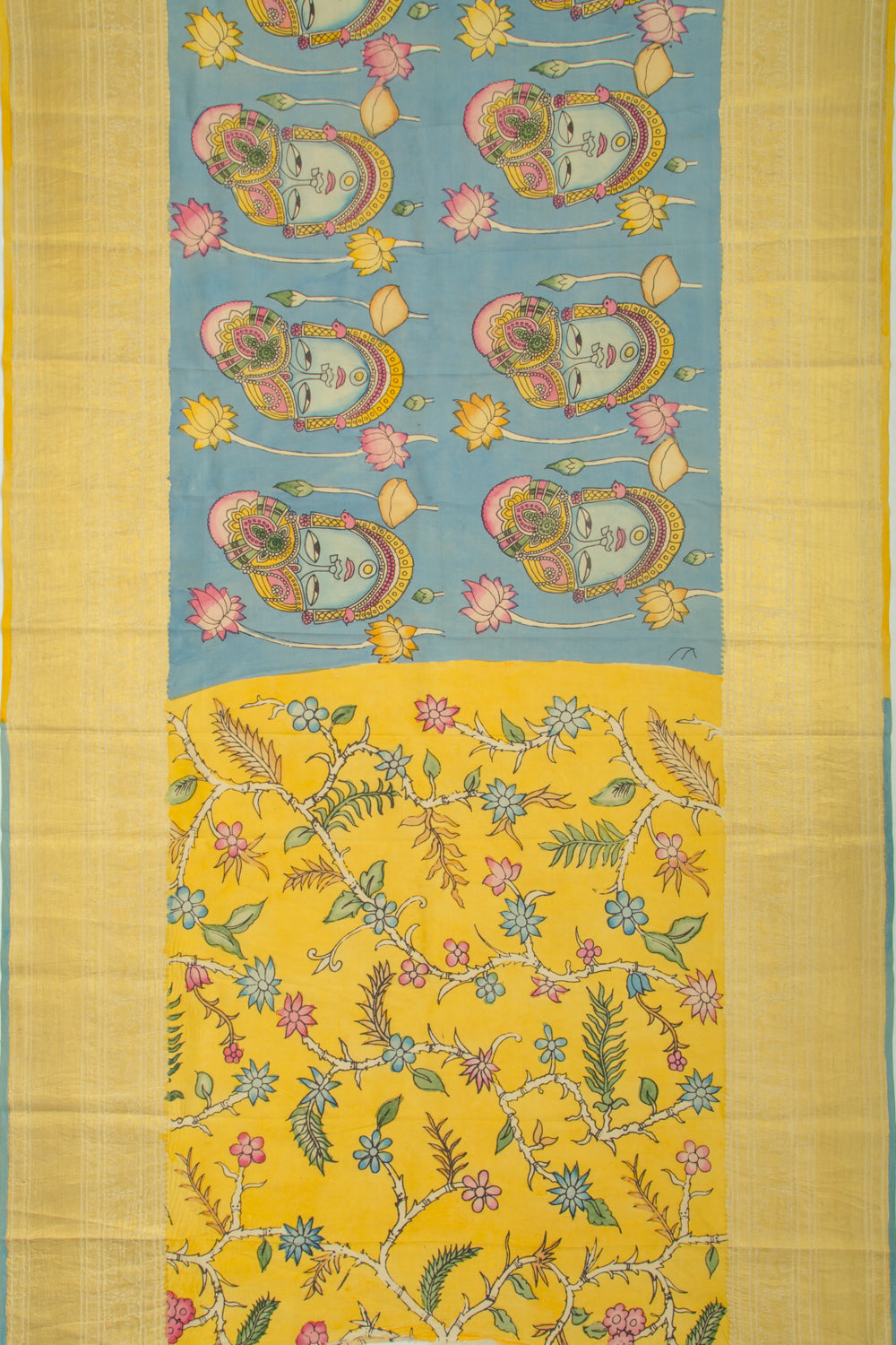 Kanchipuram Silk Kalamkari Sky Blue Saree