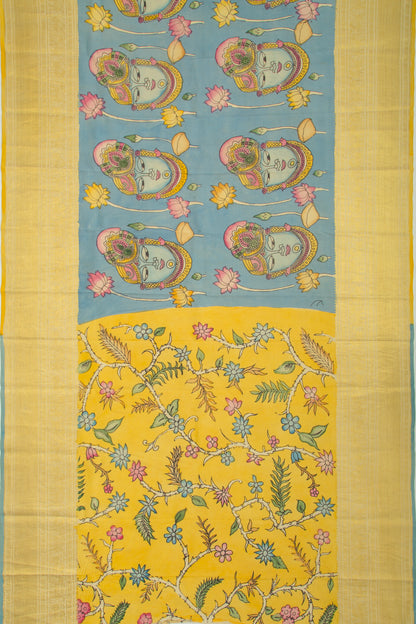 Kanchipuram Silk Kalamkari Sky Blue Saree