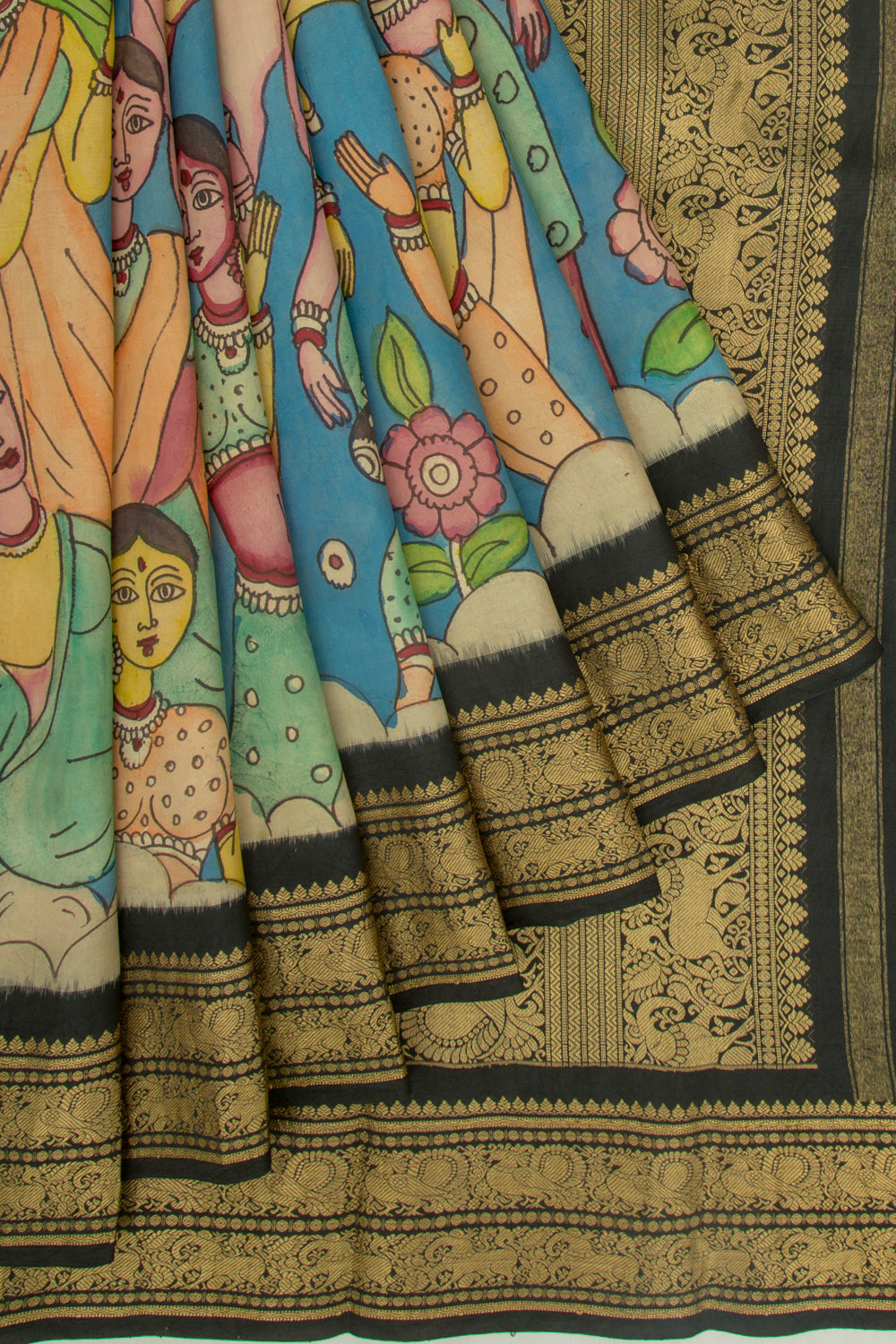 Kanchipuram Silk Kalamkari Blue Saree