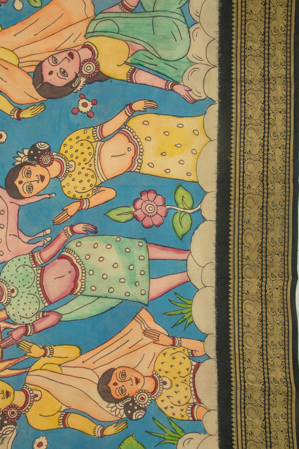 Kanchipuram Silk Kalamkari Blue Saree