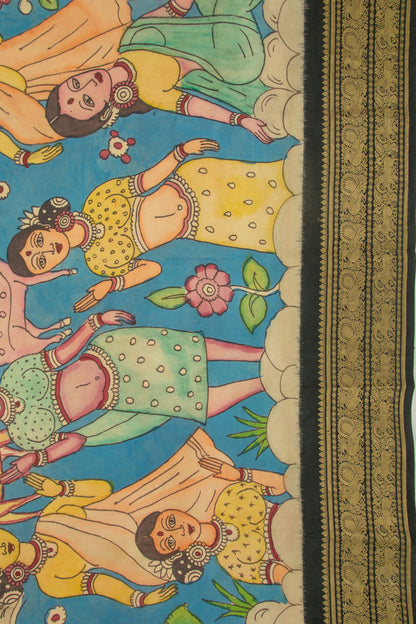 Kanchipuram Silk Kalamkari Blue Saree