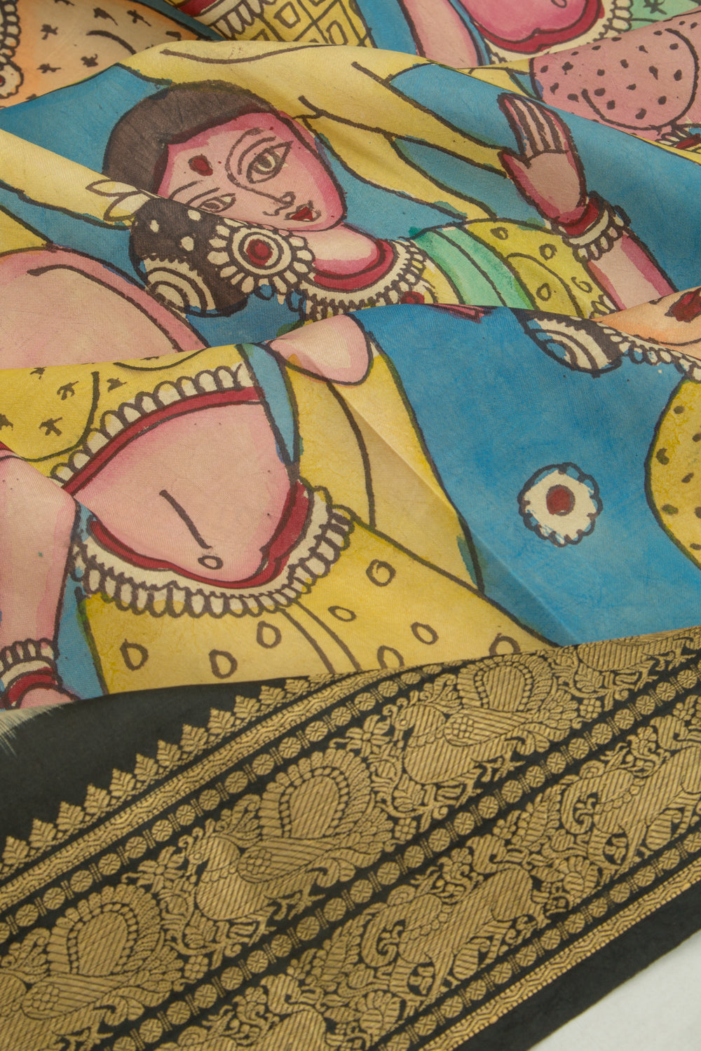 Kanchipuram Silk Kalamkari Blue Saree