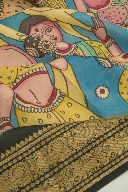Kanchipuram Silk Kalamkari Blue Saree