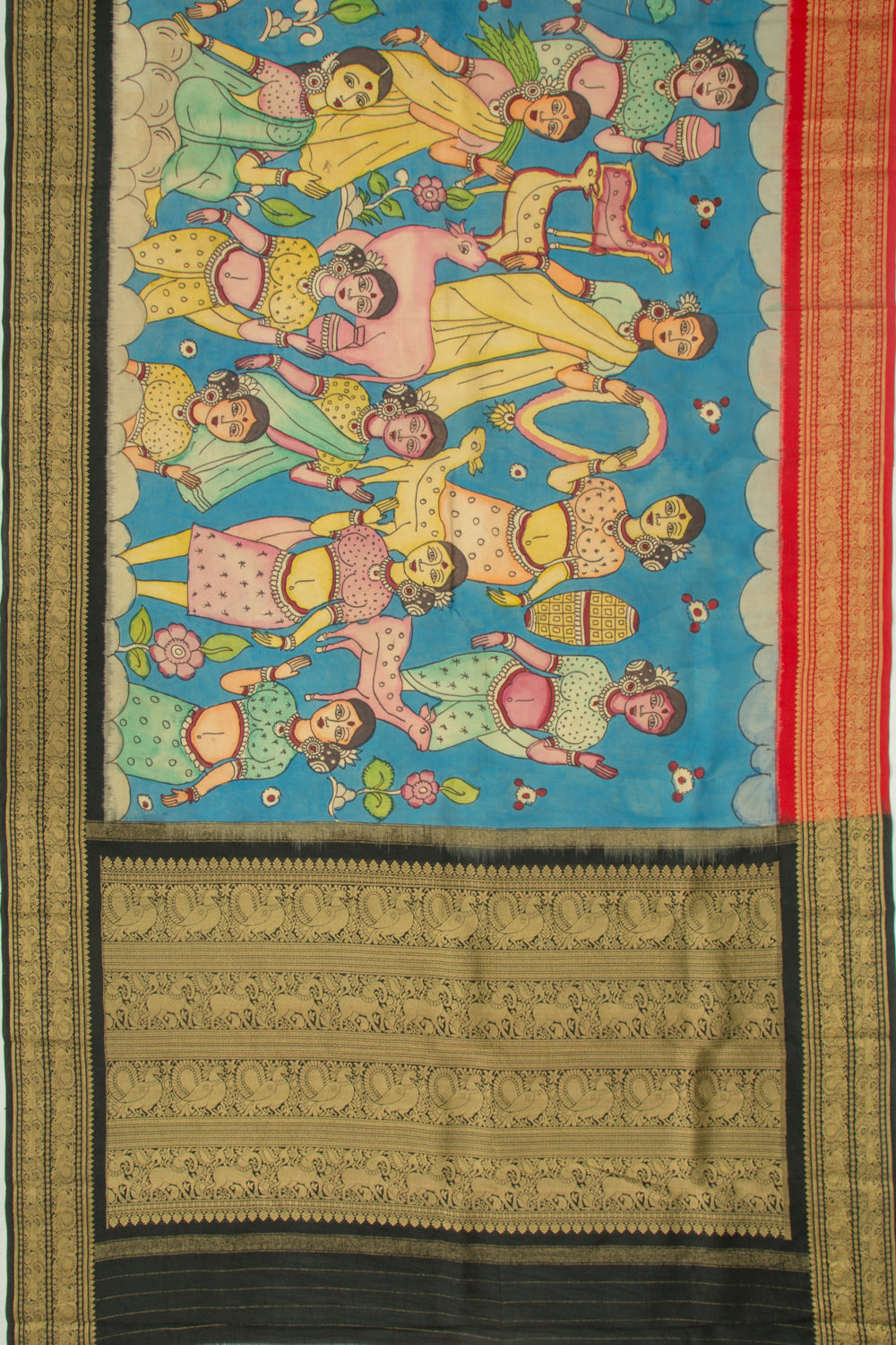 Kanchipuram Silk Kalamkari Blue Saree
