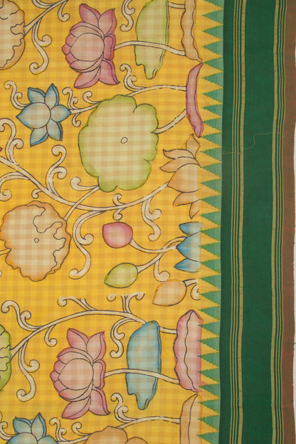 Gadwal Silk Kalamkari And Checks Yellow Saree