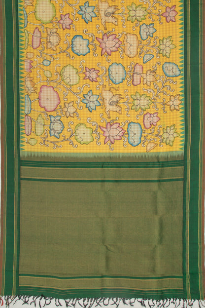 Gadwal Silk Kalamkari And Checks Yellow Saree