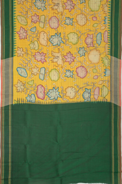 Gadwal Silk Kalamkari And Checks Yellow Saree