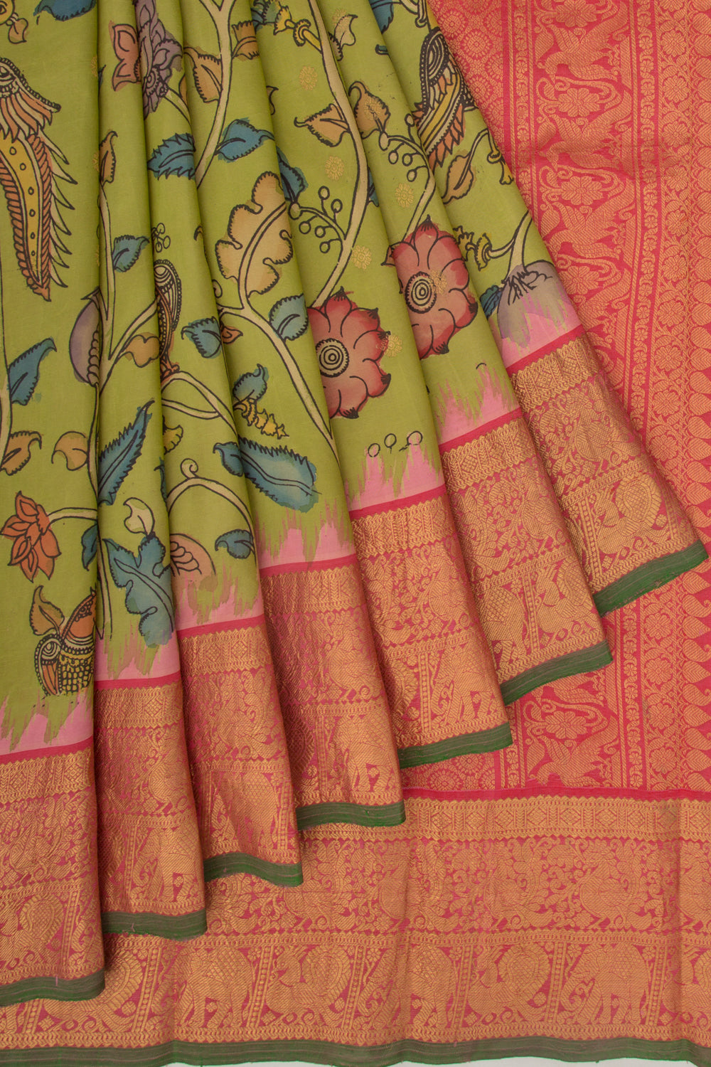 Kanchipuram Silk Kalamkari Green Saree