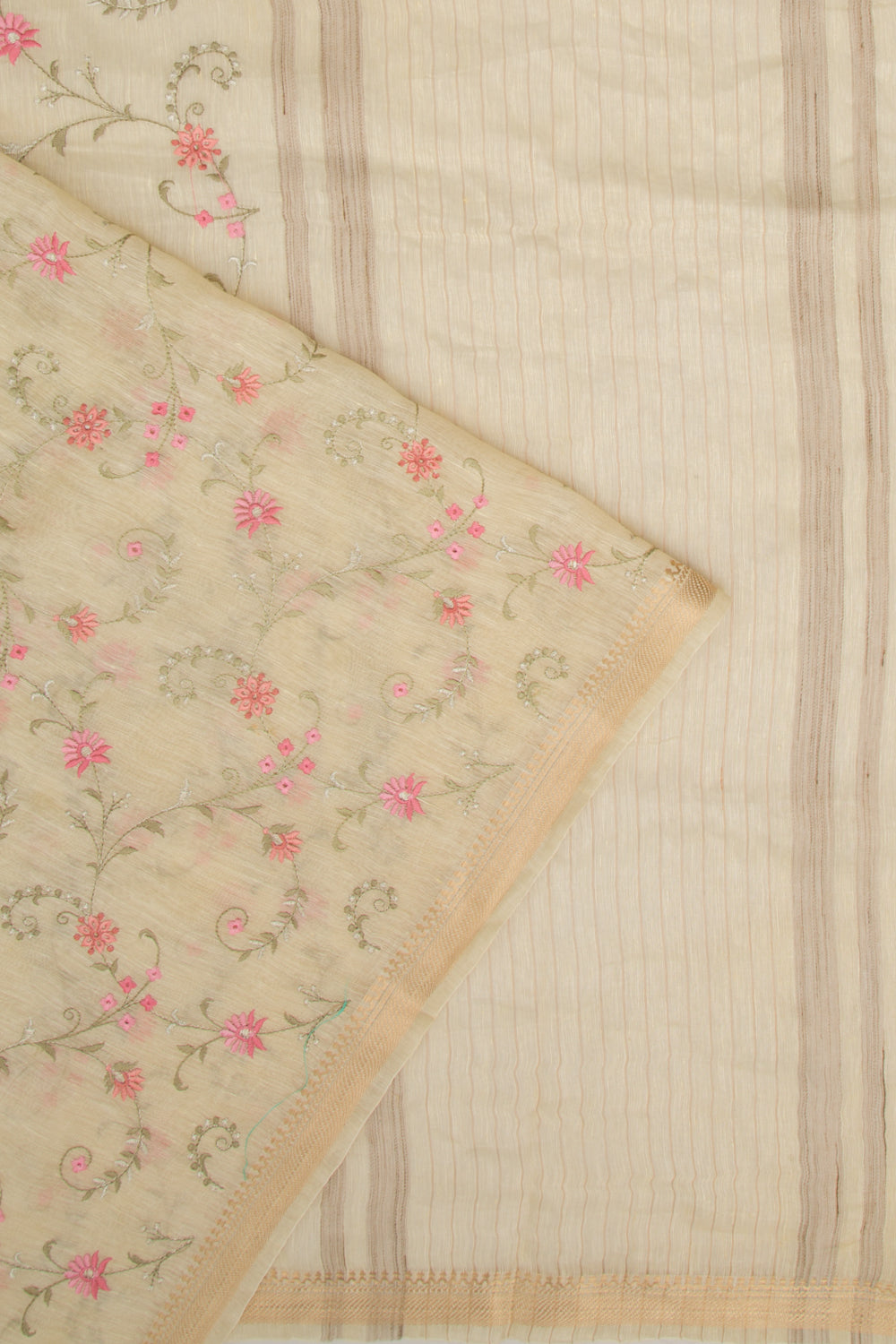 Linen Floral Embroidery Pastel Yellow Saree