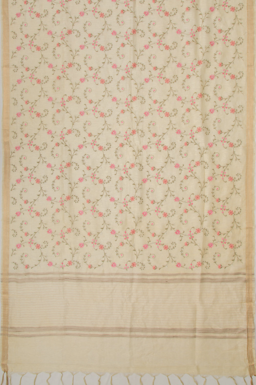 Linen Floral Embroidery Pastel Yellow Saree