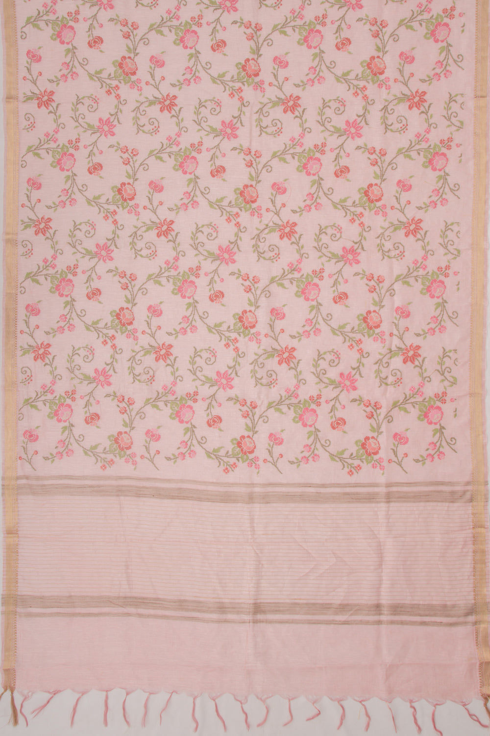 Linen Floral Embroidery Pink Saree