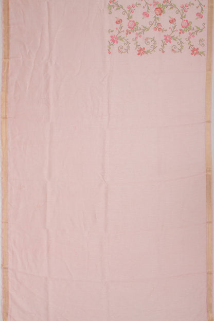 Linen Floral Embroidery Pink Saree