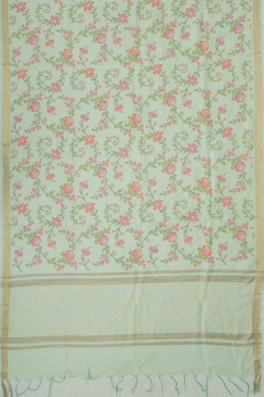 Linen Floral Embroidery Pastel Green Saree