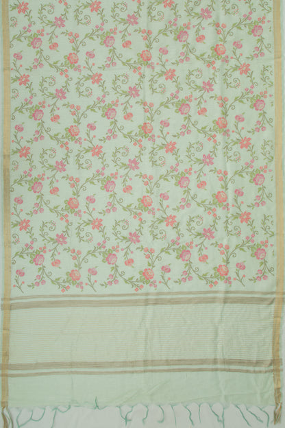 Linen Floral Embroidery Pastel Green Saree