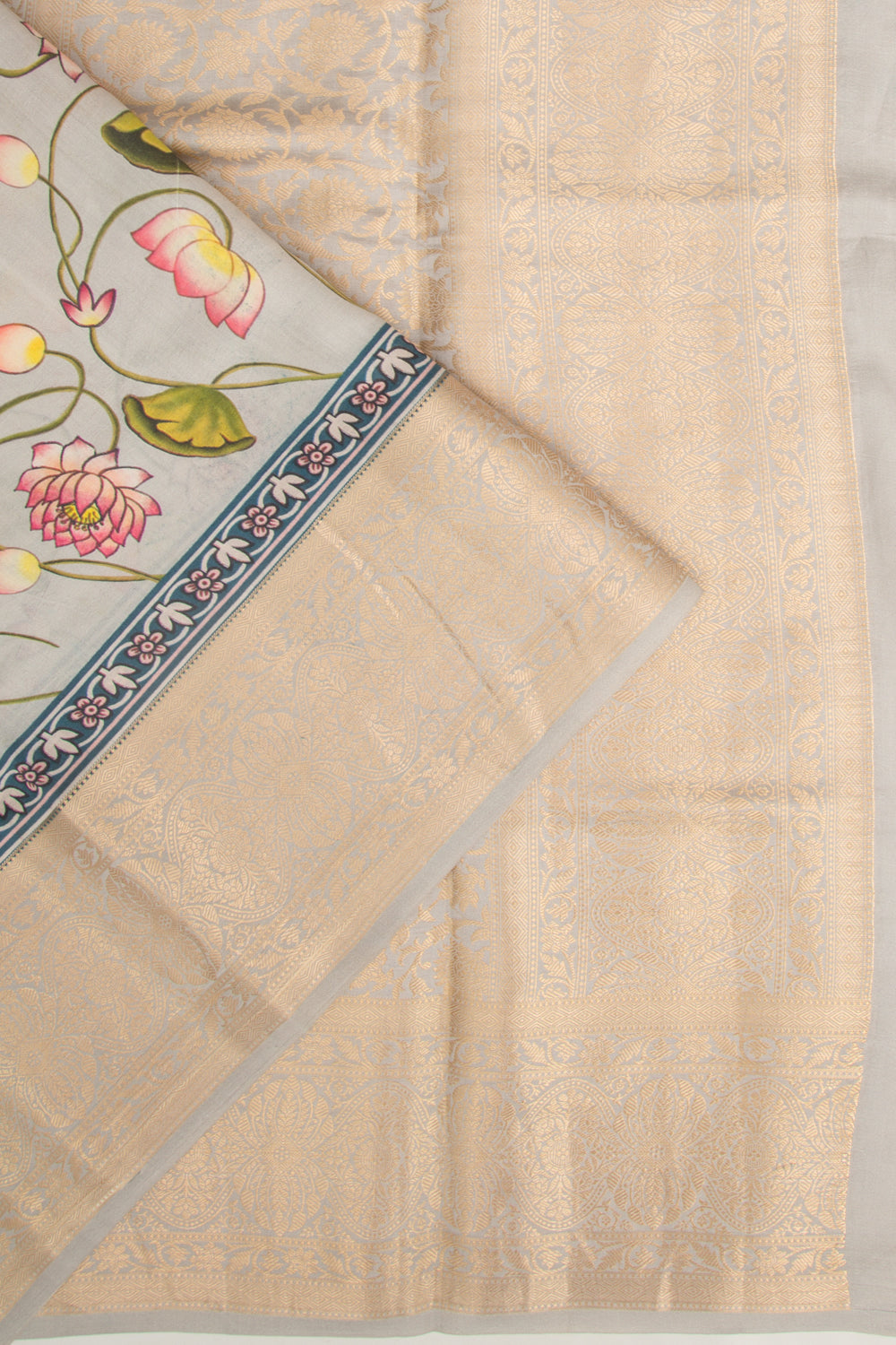 Chanderi Silk Floral Printed Grey Saree