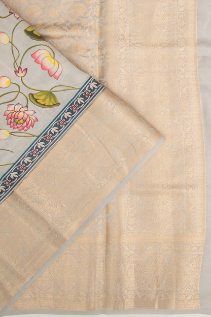 Chanderi Silk Floral Printed Grey Saree