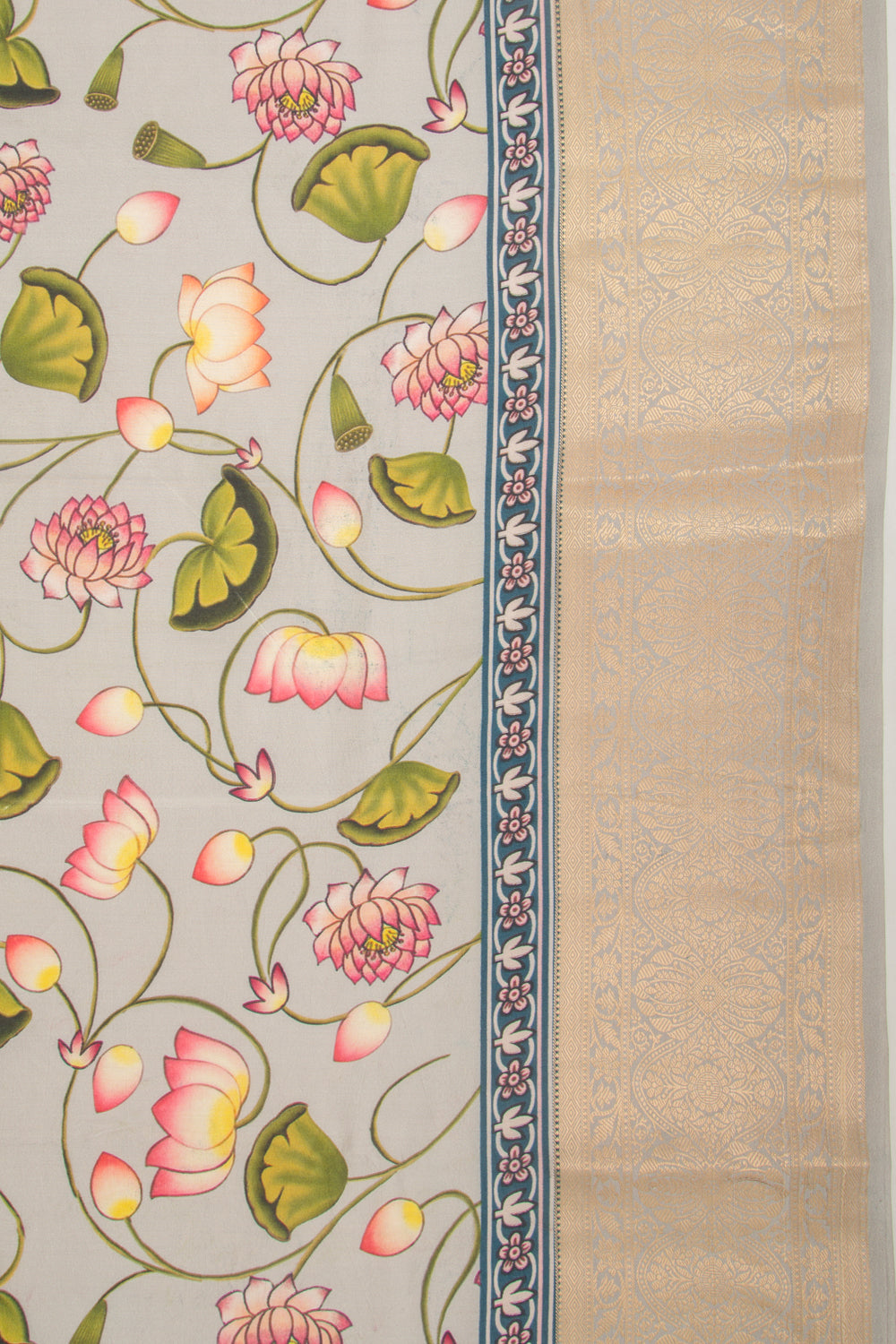 Chanderi Silk Floral Printed Grey Saree