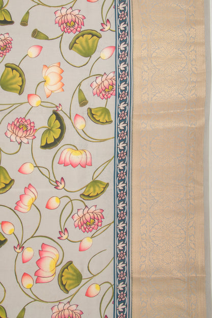 Chanderi Silk Floral Printed Grey Saree
