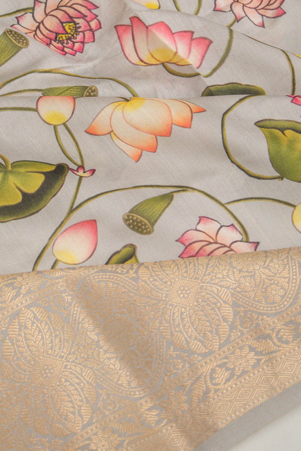 Chanderi Silk Floral Printed Grey Saree