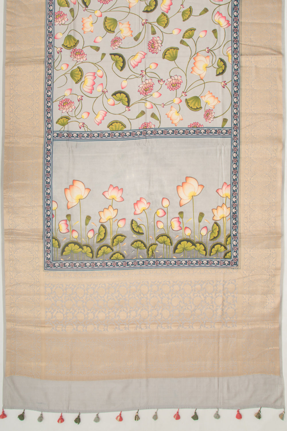 Chanderi Silk Floral Printed Grey Saree