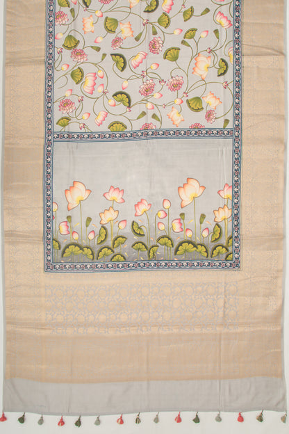 Chanderi Silk Floral Printed Grey Saree