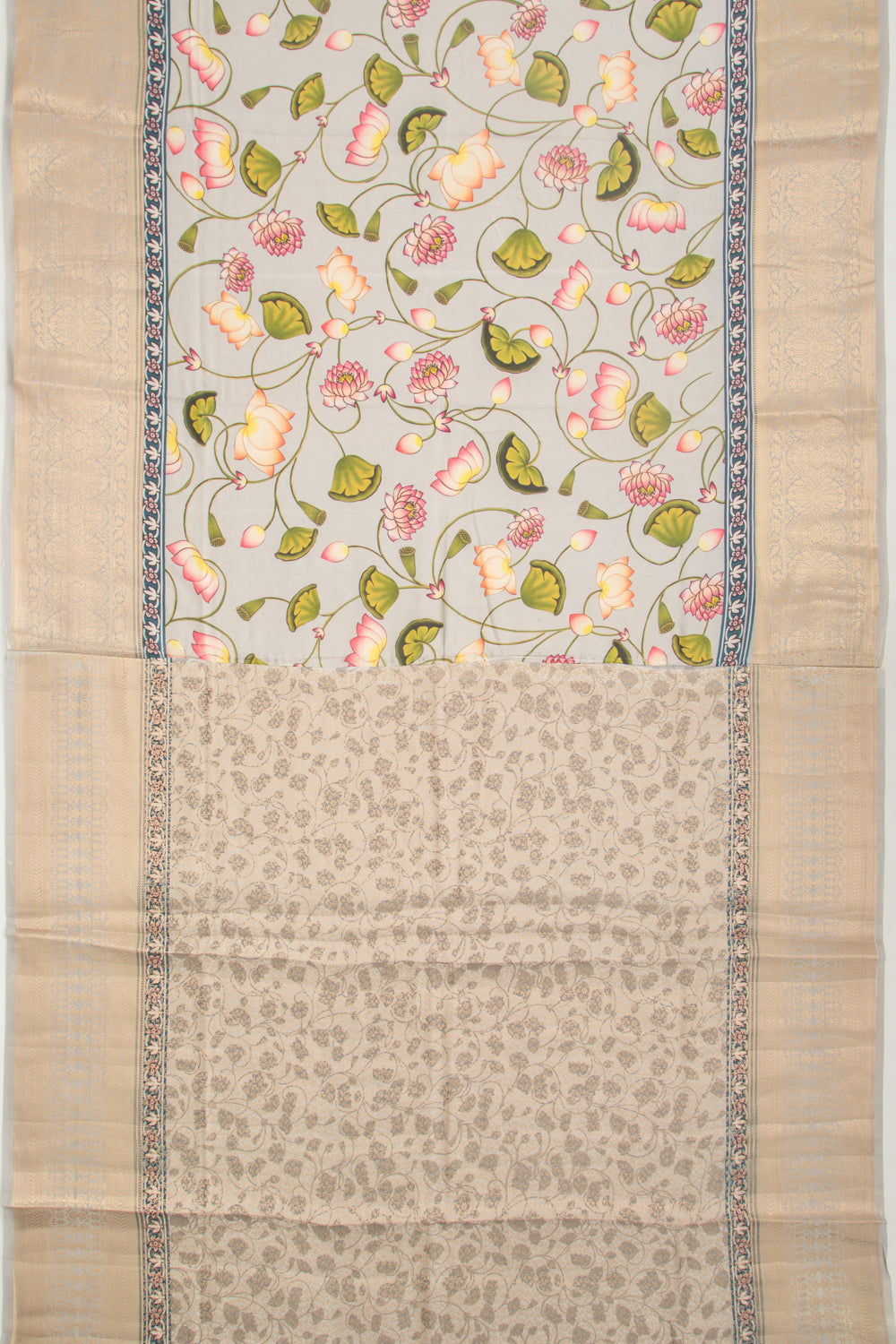 Chanderi Silk Floral Printed Grey Saree
