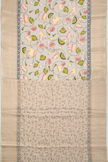 Chanderi Silk Floral Printed Grey Saree