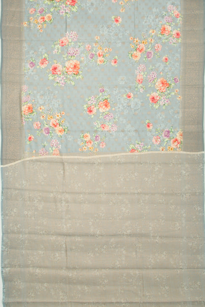 Chanderi Soft Silk Floral Printed And Butta Grey Saree