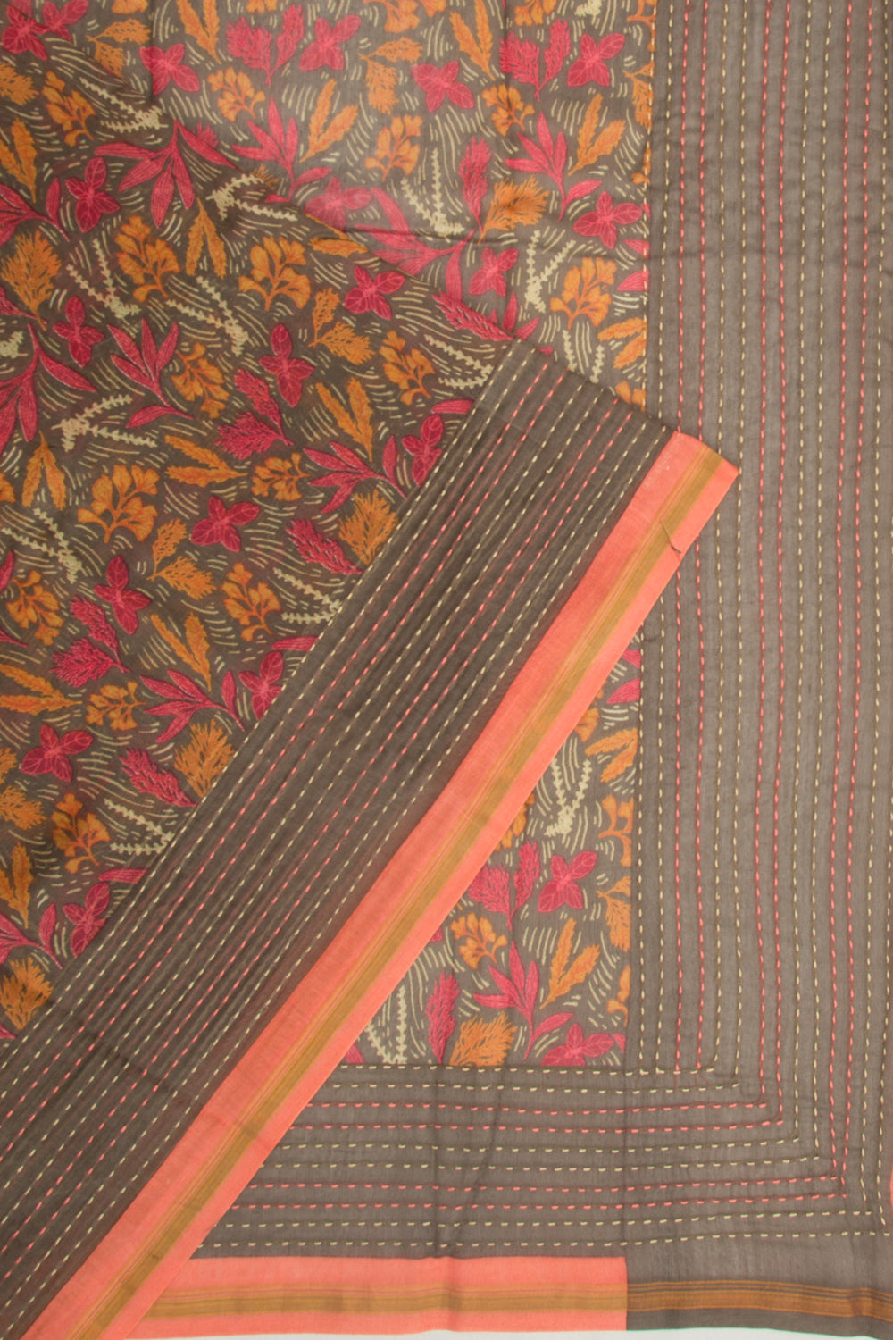 Chanderi Silk Floral Printed Brown Saree