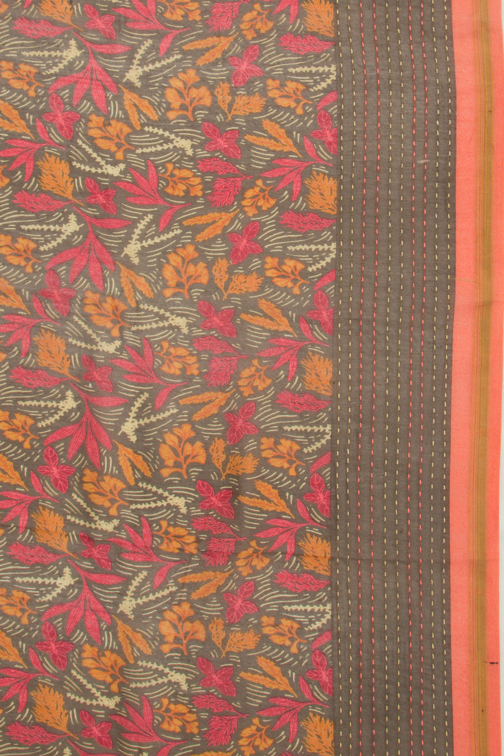 Chanderi Silk Floral Printed Brown Saree