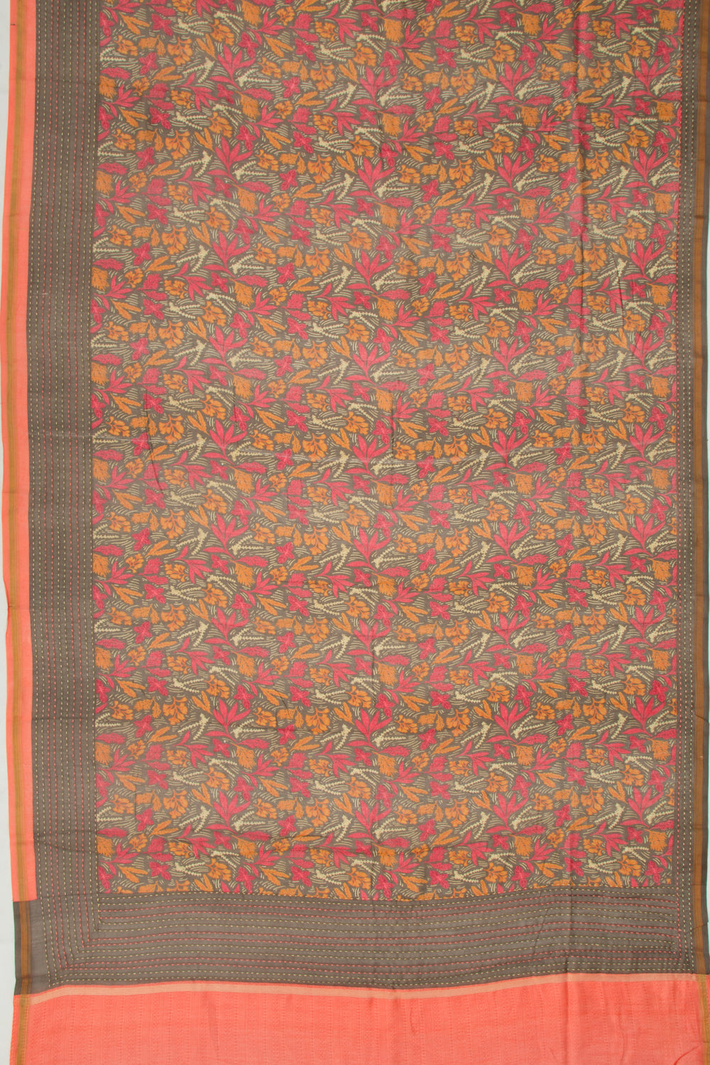 Chanderi Silk Floral Printed Brown Saree
