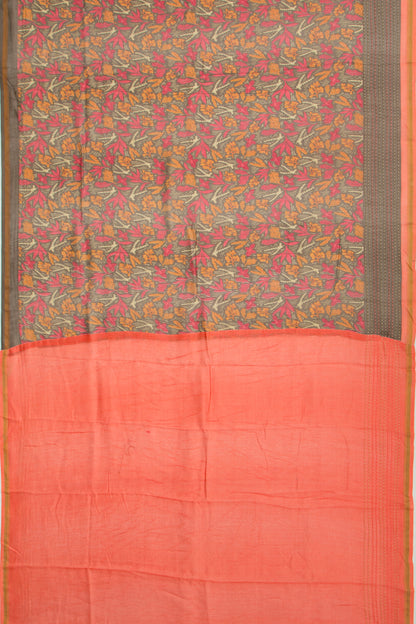 Chanderi Silk Floral Printed Brown Saree