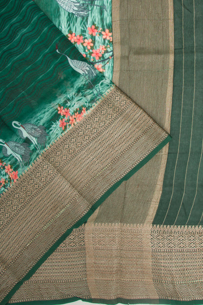 Chanderi Soft Silk Printed Jade Green Saree